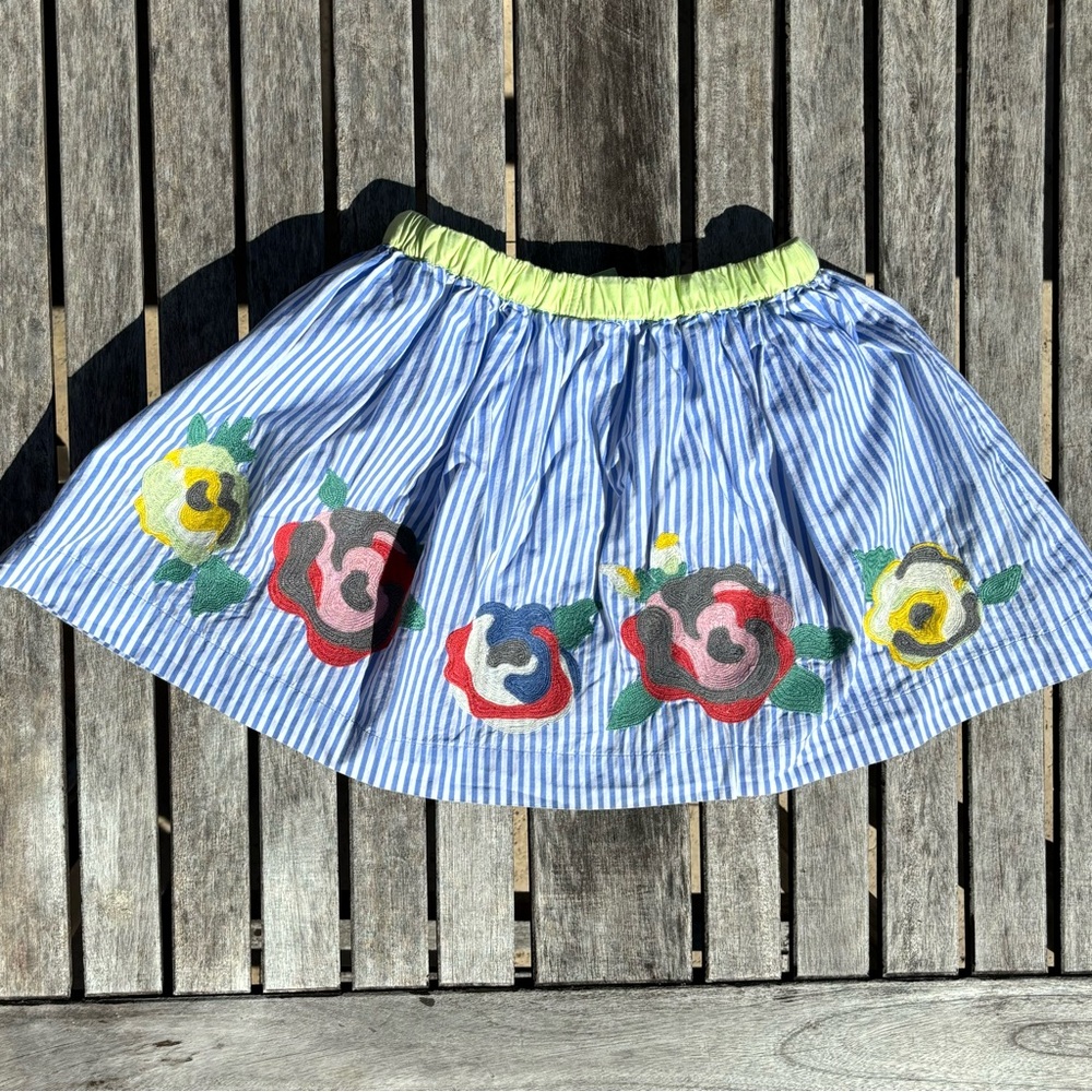 3-4 Mini Boden Embroidered Rose Stripe Skirt Embroidery
